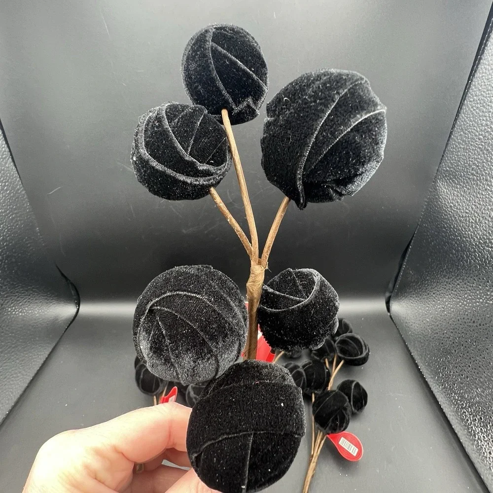 Black Velvet‎ Ball Pick Artificial Floral Stem Deco Floral NEW ~ Set of 5 Stems